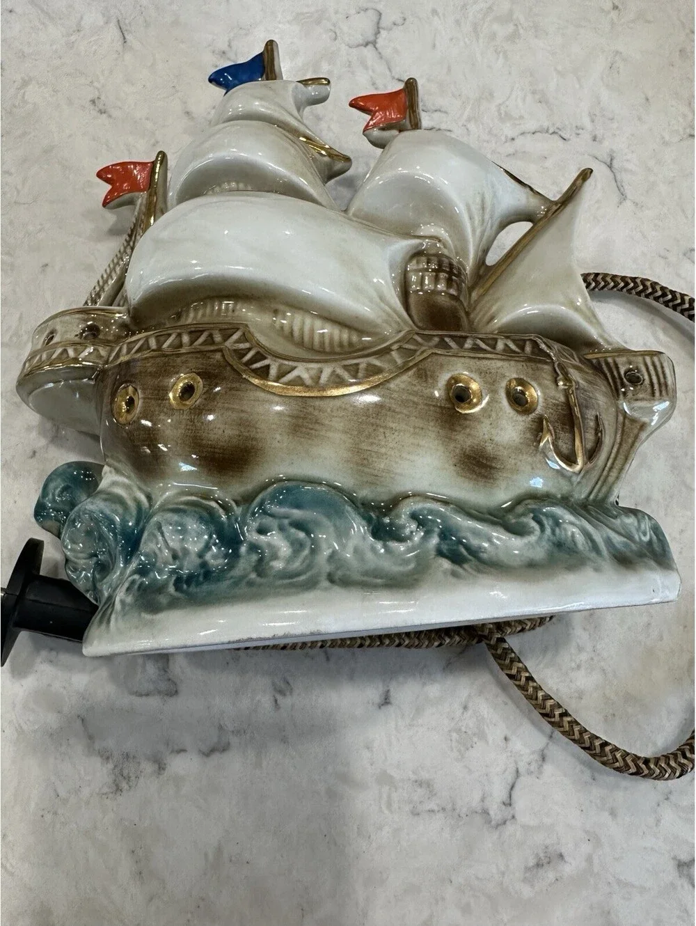 vintage ceramic ship lamp Heinz & Co, porcelain Made Germany